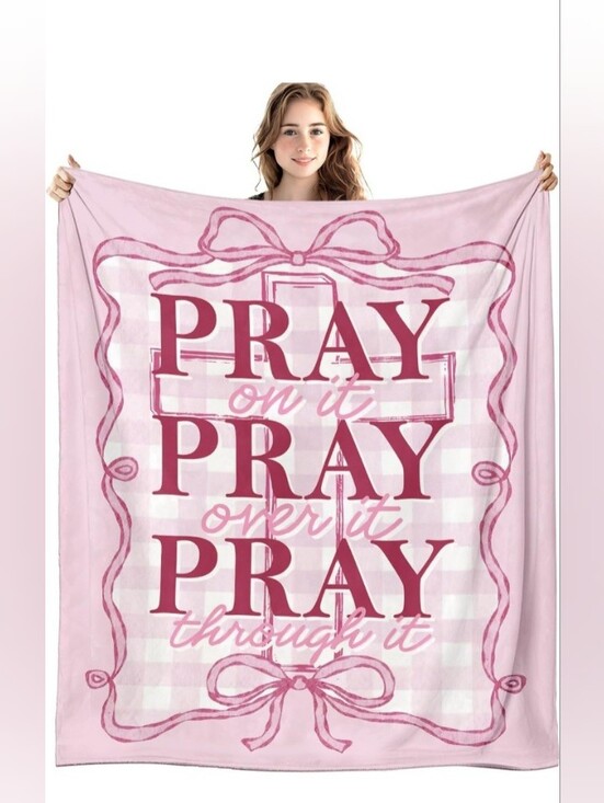 Other - Pink Pray On It Pray Over It Throw Blanket 50x60 Christian Faith Bows NIP